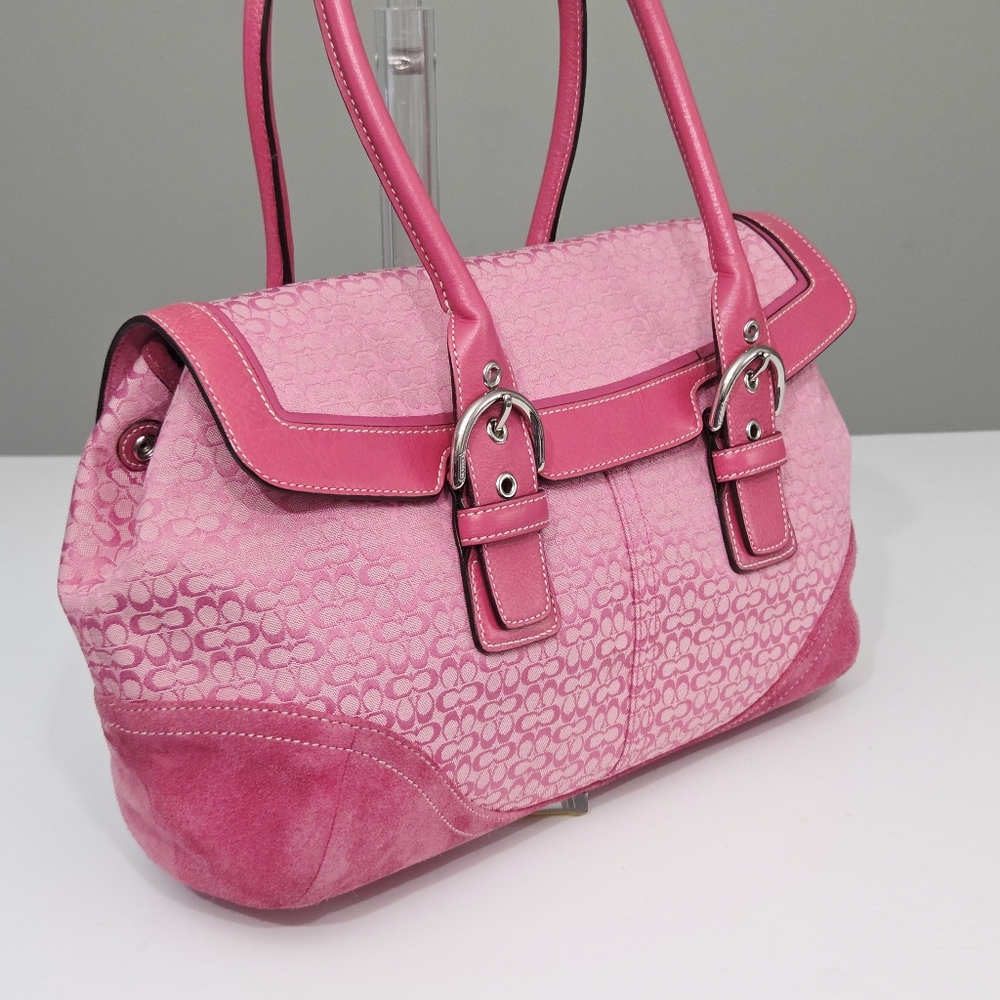 VINTAGE Y2K COACH MINI SIGNATURE BUBBLEGUM BARBIE PINK FLAP SATCHEL TOTE 7080